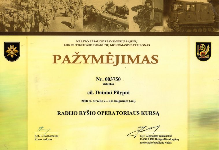 2008 06 06 – Radijo ryšio operatoriaus kurso pažymėjimas