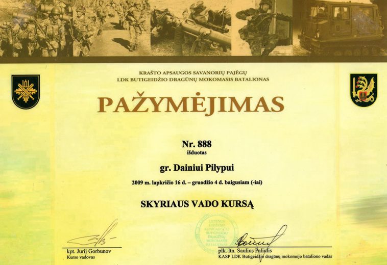 2009 12 04 – Skyriaus vado kurso pažymėjimas