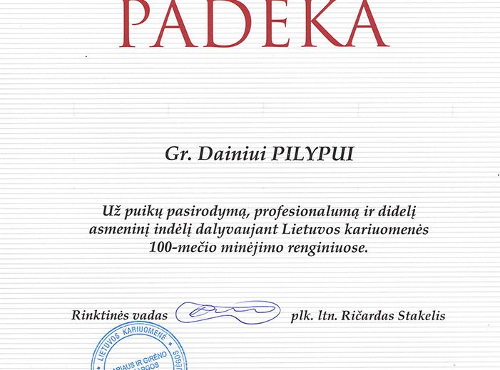 2018 12 13 – Padėka už dalyvavimą LK 100-mečio renginiuose