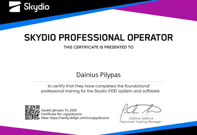 2025 01 15 – Skydio X10D proffesional operator certificate